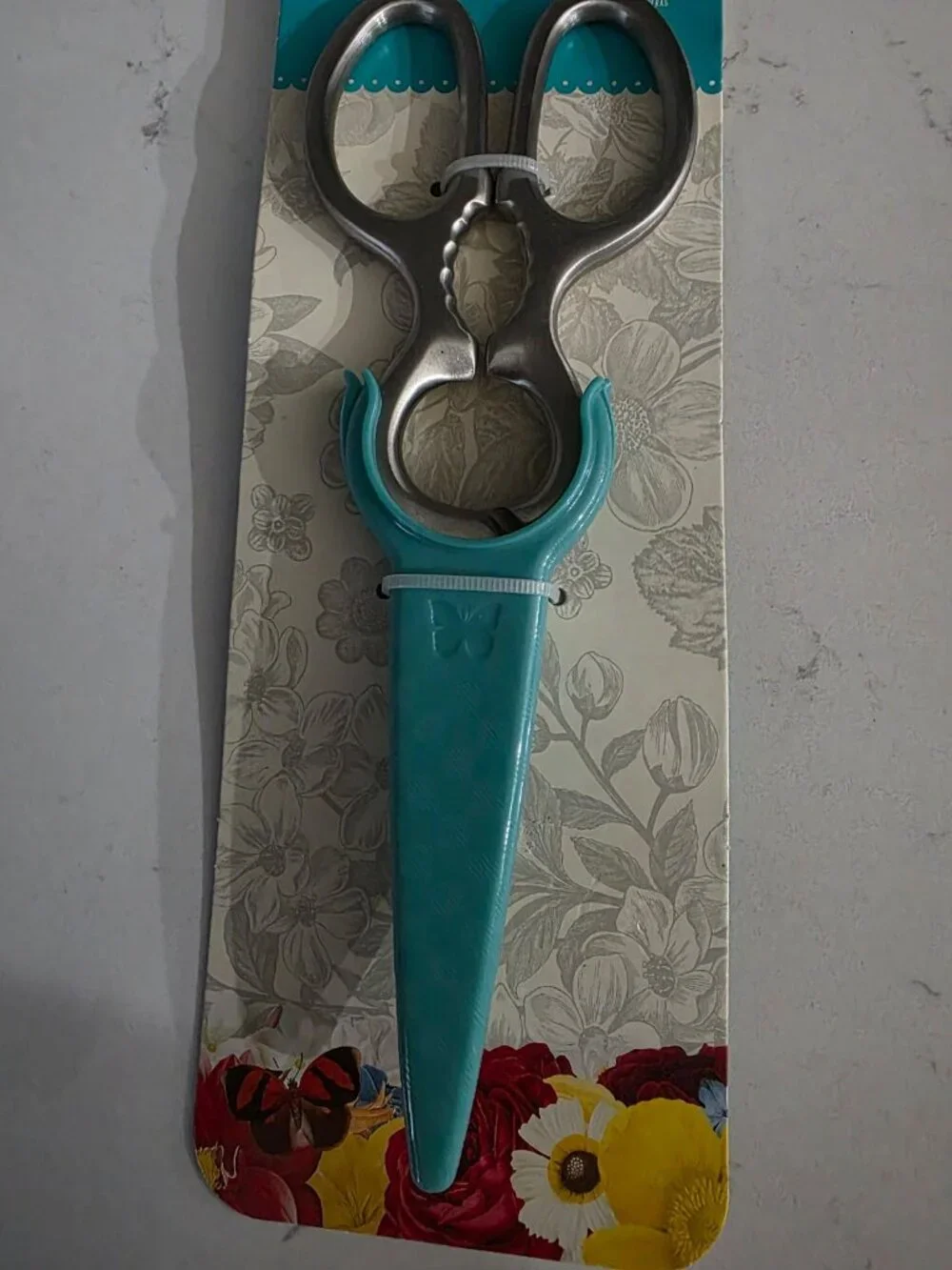 New The Pioneer Woman Stainless Steel Kitchen Scissors Blade Cover Silver Teal